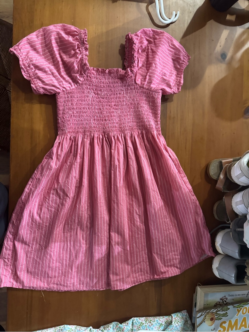 American girl Girls Pink Smocked Puff-Sleeve Dress